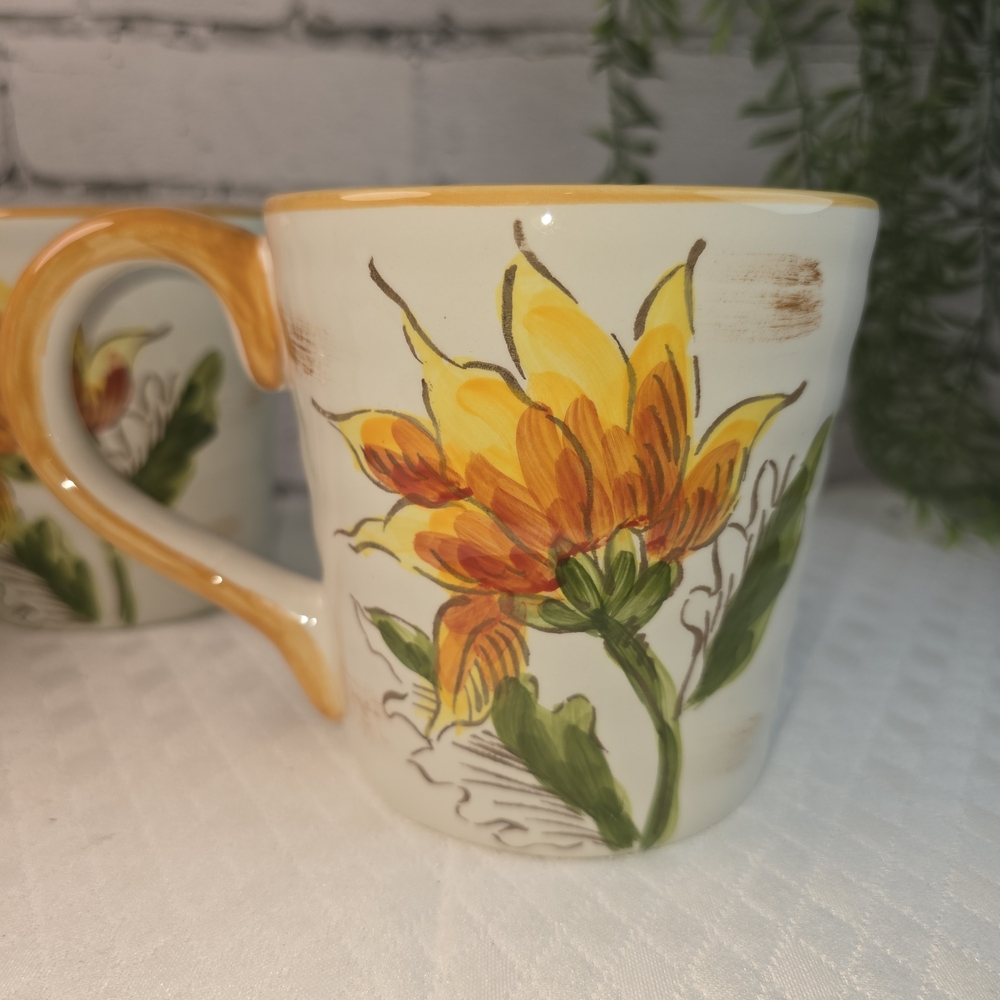 MAXCERA SUNFLOWER SKETCH BRIGHT HAND-PAINTED VIBRANT SUNNY SET OF 3 MUGS